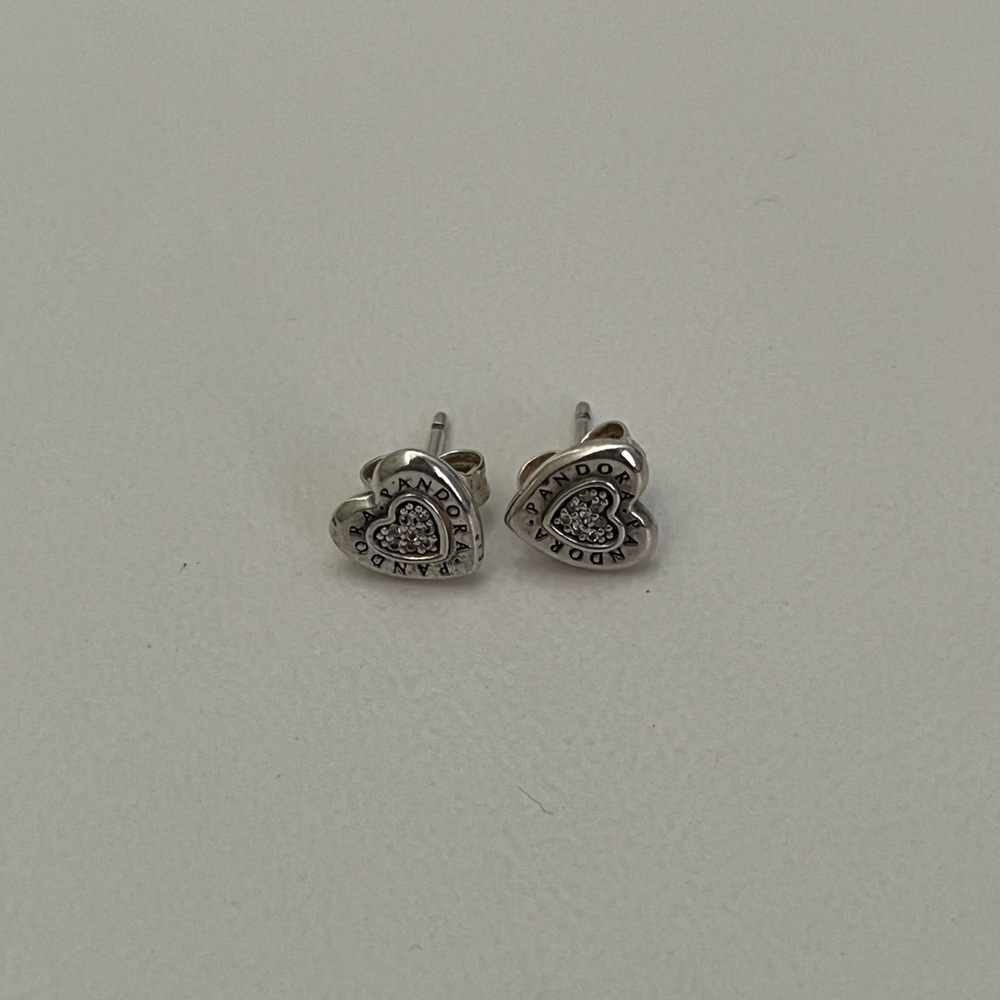 Silver Heart-Shaped Pandora Studs